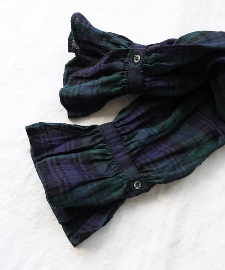 【ONLINE LIMITED】ichiAntiquités 1000634 Linen Tartan Frill Shirt / A : BLACK WATCH