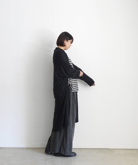 【 LIMITED COLLECTION 】Antiquités noir  801209 Linen Long Robe Cardigan / B : BLACK