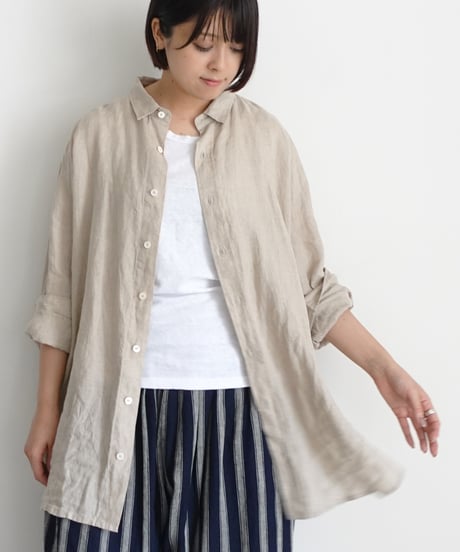 【 ONLINE LIMITED 】Antiquités 1000631 Linen Vacances Over Shirt / 2 COLORS