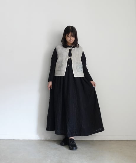ichiAntiquités 1101109 Linen Cotton Gingham Check Dress / 2 COLORS