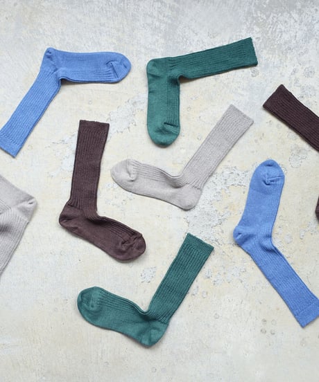 LOITER L019 Linen Color Rib Socks / 4 COLORS : GREEN・BLUE・GRAY・CHOCOLATE