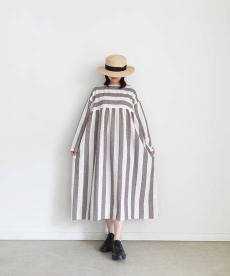 i c h i 251035 Cotton Linen Border Dress / 2 COLORS