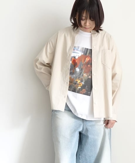 i c h i  250704 Band Collar Cotton Shirt / 2 COLORS