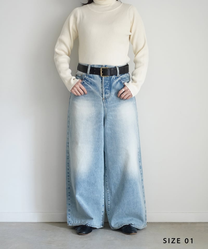 i c h i 230430 DENIM Wide Pants / C : SAXE BL