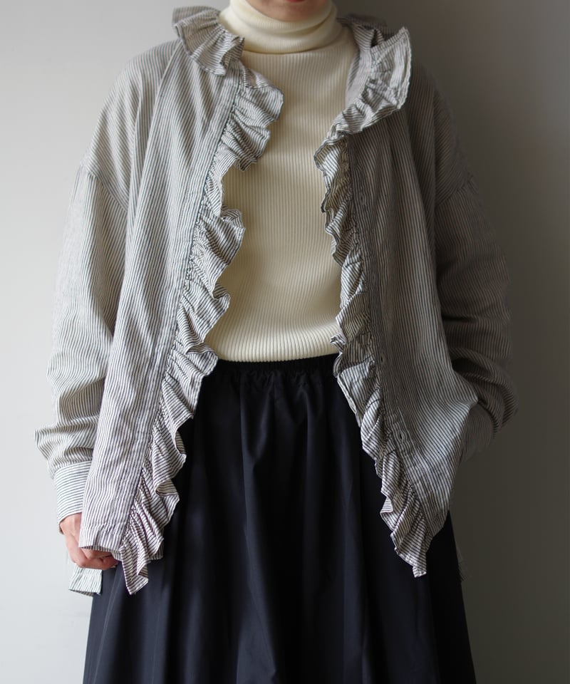 i c h i 250411 INDIGO Selvage Stripe Frill Sh
