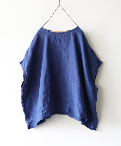 ichiAntiquités 1001116  INDIGO Linen French sleeve Over Pullover / A : INDIGO