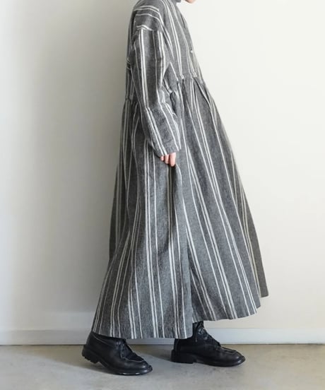 ichiAntiquités 1100616 V neck Stripe Dress / 2 COLORS