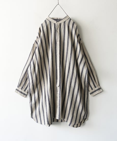 ichi Antiquités 1000913 Linen Cotton Stripe Long Shirt / 2 COLORS