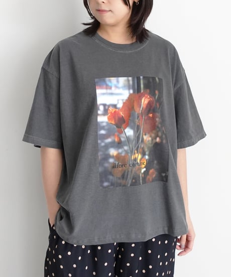 i c h i  251055  "Libre Comme l'Air" Flower Bloom Pigment Over T Shirt / 2 COLORS