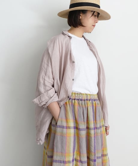 ichiAntiquités  1001115  Linen Cotton Check Skirt / 2 COLORS