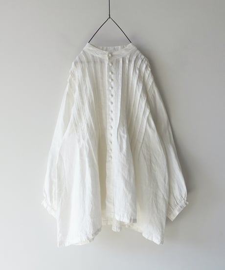 ichiAntiquités 1100913  French Linen Band Collar Tuck Shirt / 3 COLORS