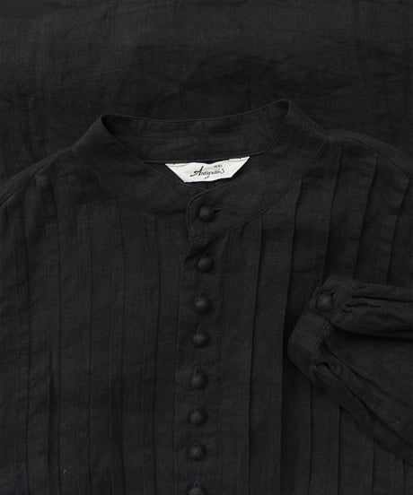 ichiAntiquités 1100913  French Linen Band Collar Tuck Shirt / 3 COLORS