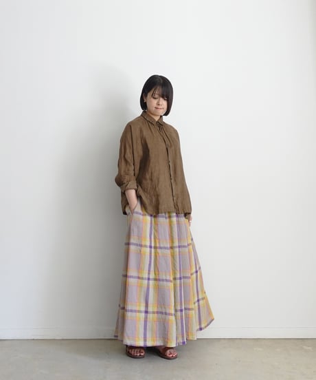ichiAntiquités  1001115  Linen Cotton Check Skirt / 2 COLORS