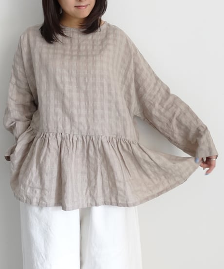 ichiAntiquités 1101107 Linen Cotton Gingham Check Pullover / 3 COLORS