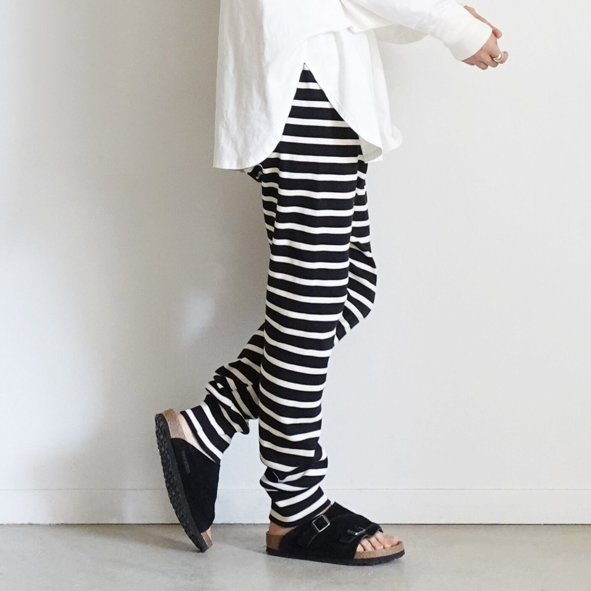 【 ONLINE LIMITED 】ichi 230158 Relax Border Leggings / A 