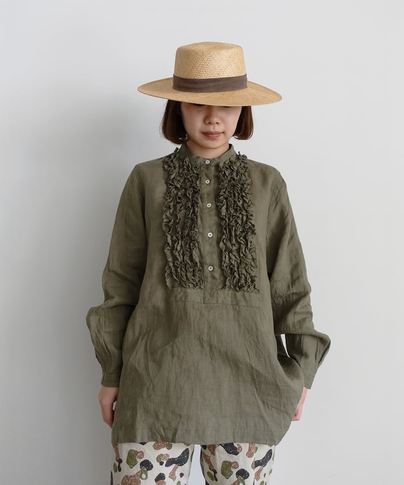 ichiAntiquités 1000936 Linen Frill Blouse / B