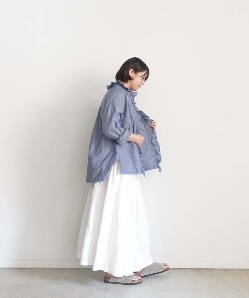 i c h i 250409 Cotton Dungaree Frill Shirt / C
