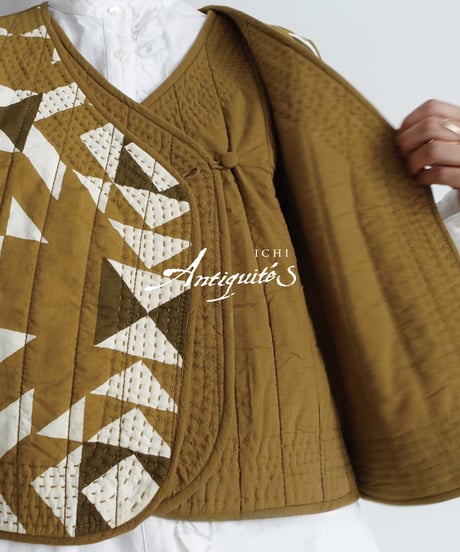 ichiAntiquités 1000941 INDIA Block Print Quilt Vest / A : KHAKI