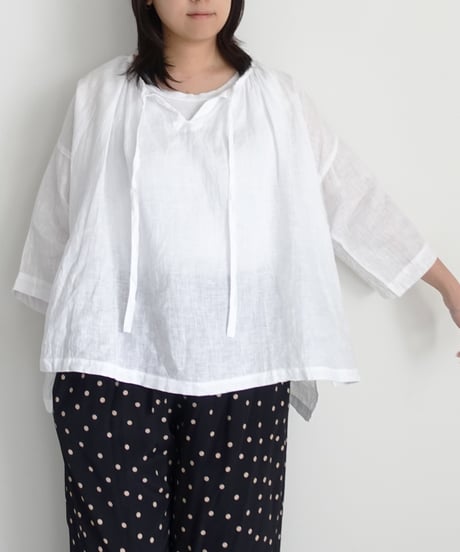 i c h i  251004 French Linen Gathered Blouse / 2 COLORS