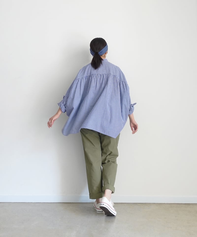 i c h i 260117 Stand Collar Stripe Shirt / D :