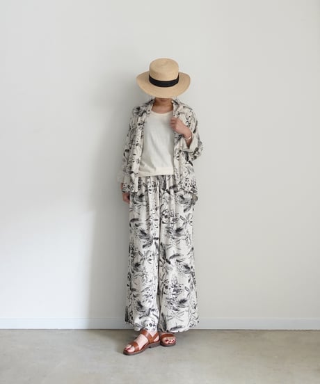 ichiAntiquités 1101125 Rayon Linen Botanical Print Relax Pants / 2 COLORS