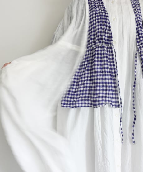 i c h i  251106 Shirring Cloth Cardigan / C : WHITE × BLUE