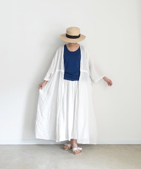 i c h i 251107 Shirring Cloth Long Cardigan / A : WHITE