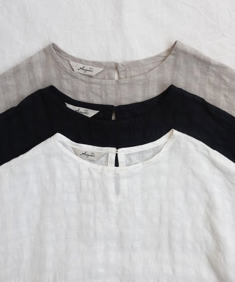 ichiAntiquités 1101107 Linen Cotton Gingham Check Pullover / 3 COLORS