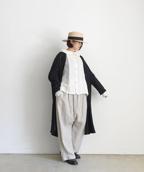 【 LIMITED COLLECTION 】Antiquités noir  801209 Linen Long Robe Cardigan / B : BLACK