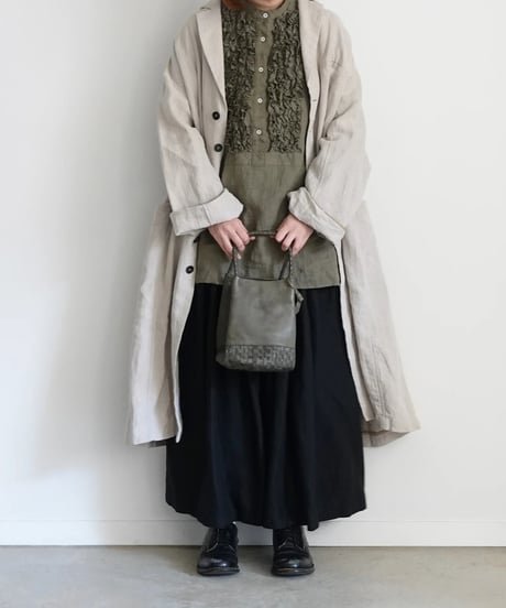 ichiAntiquités 1000936  Linen Frill Blouse / B : OLIVE