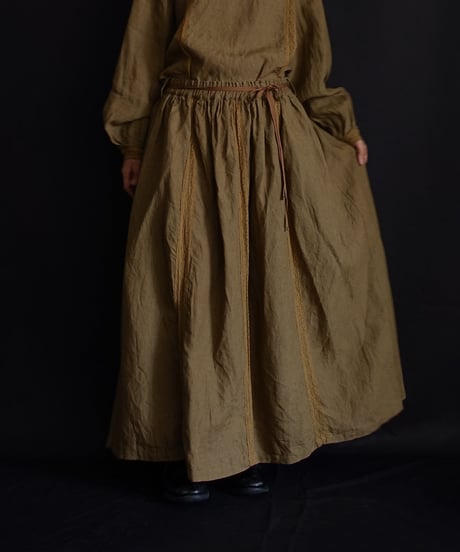 シャトルAntiquités noir Linen Gather Skir Namu Shop - Ichi Antiquites French Linen Skirt - Black