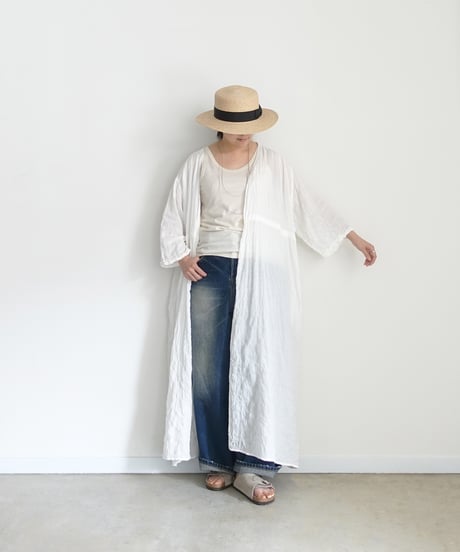 i c h i 251107 Shirring Cloth Long Cardigan / A : WHITE