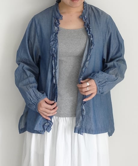 i c h i  251213  Denim Frill Shirt / 2 COLORS