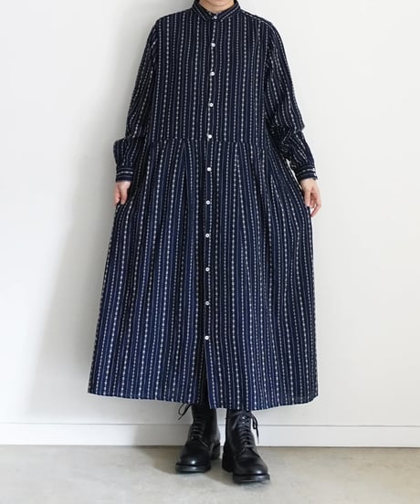 ichiAntiquités  1000910 INDIGO Dobby Stripe Shirt Dress / 2 COLORS