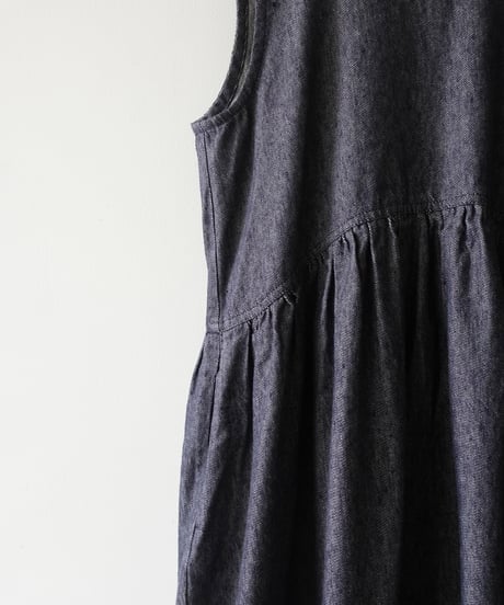 ichiAntiquités 1000924 Linen Cotton DENIM Sleeveless Dress / 2 COLORS