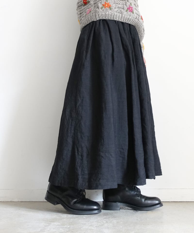 シャトルAntiquités noir Linen Gather Skir シャトルAntiquités noir Linen Gather Skir Ichi Antiquités