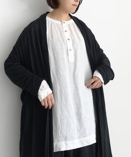 【 LIMITED COLLECTION 】Antiquités noir  801209 Linen Long Robe Cardigan / B : BLACK
