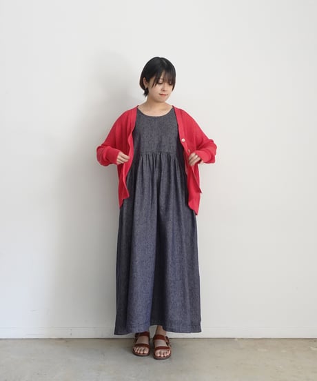 ichiAntiquités 1000924 Linen Cotton DENIM Sleeveless Dress / 2 COLORS
