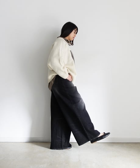 i c h i  230430  DENIM Wide Pants / D : BLACK・2 size