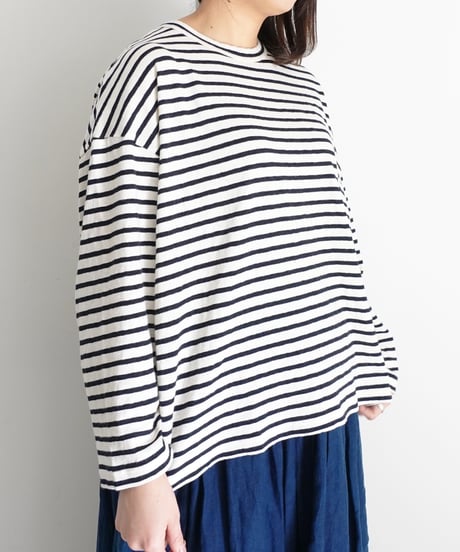ichiAntiquités 1100643 Cotton Border Pullover / 2 COLORS