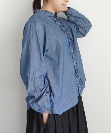 i c h i  251213  Denim Frill Shirt / 2 COLORS