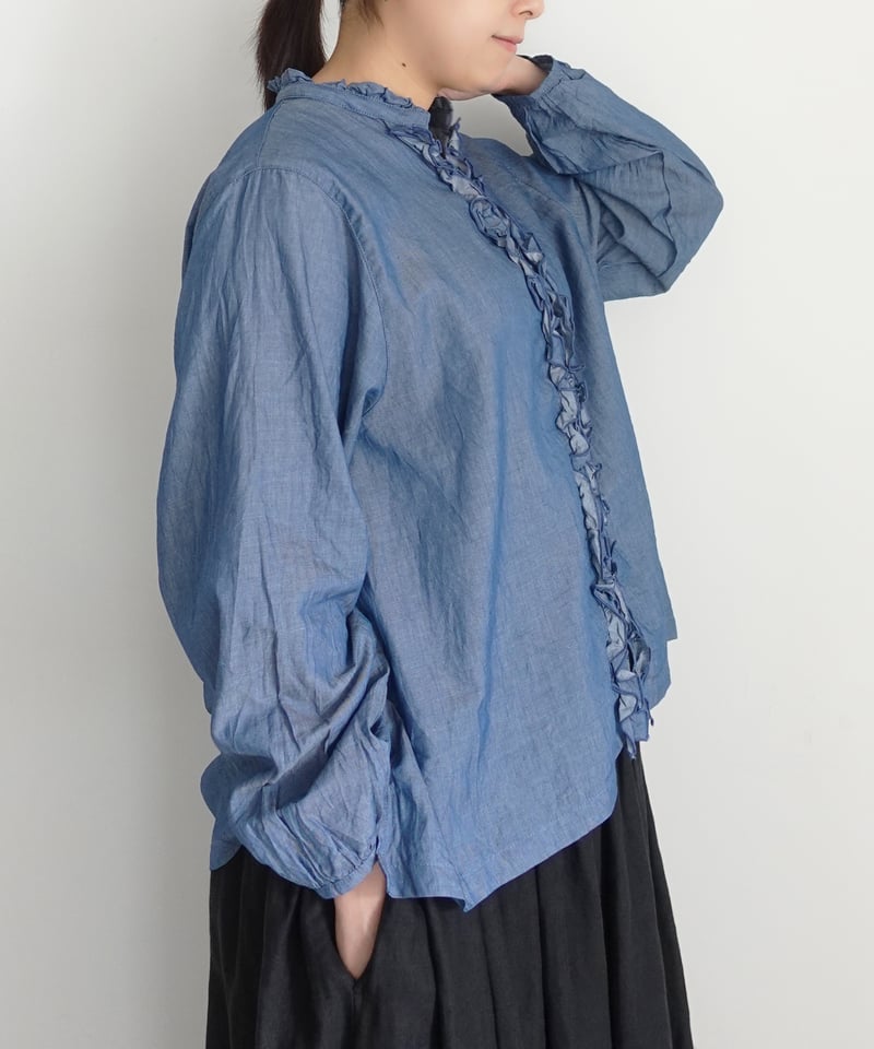 i c h i 251213 Denim Frill Shirt / 2 COLORS |