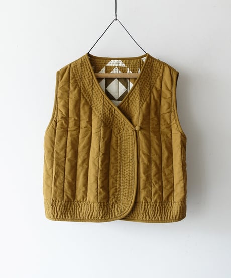 ichiAntiquités 1000941 INDIA Block Print Quilt Vest / A : KHAKI