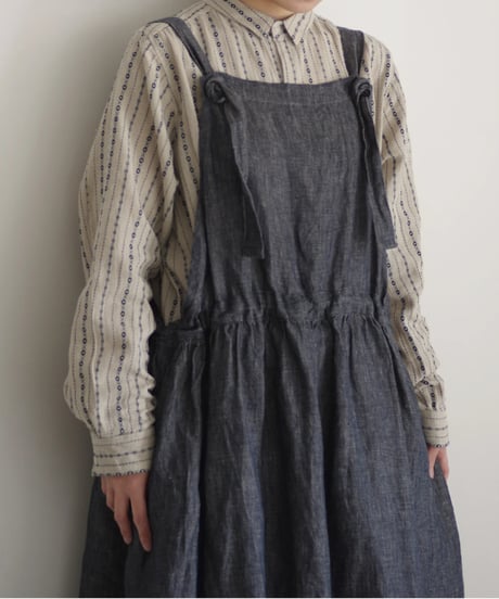 ichiAntiquités  1000910 INDIGO Dobby Stripe Shirt Dress / 2 COLORS