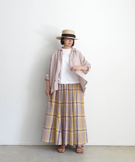 ichiAntiquités  1001115  Linen Cotton Check Skirt / 2 COLORS