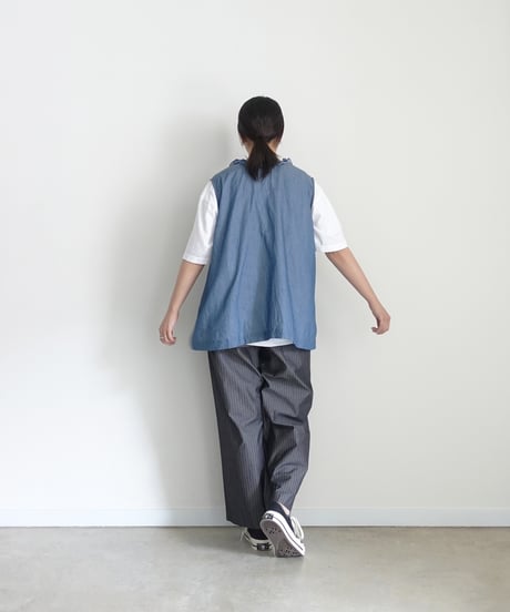 ichi 251212 2WAY Denim Sleeveless Frill Shirt / A : LIGHT INDIGO