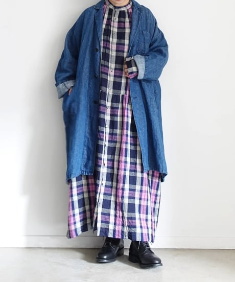 ichiAntiquités 1000916 Linen Cotton Check Shirt Dress / 2 COLORS