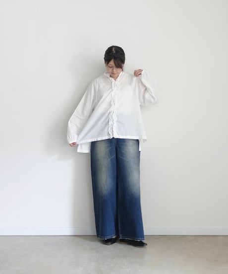 i c h i  251213  Denim Frill Shirt / 2 COLORS
