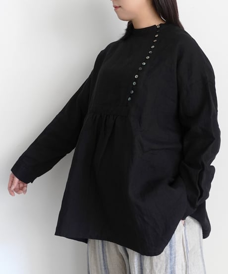 ichiAntiquités 1100910 Linen Broad Band Collar Shirt / 3 COLORS