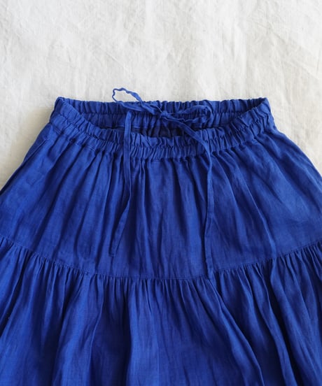 i c h i  251006 French Linen Gathered Skirt / D : BLUE